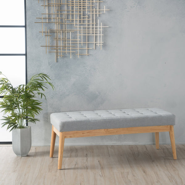 English Elm Ottoman Tufted Upholstered Bench with Birch Frame Mid-century Style for Bedroom Entry 60407.00LGY