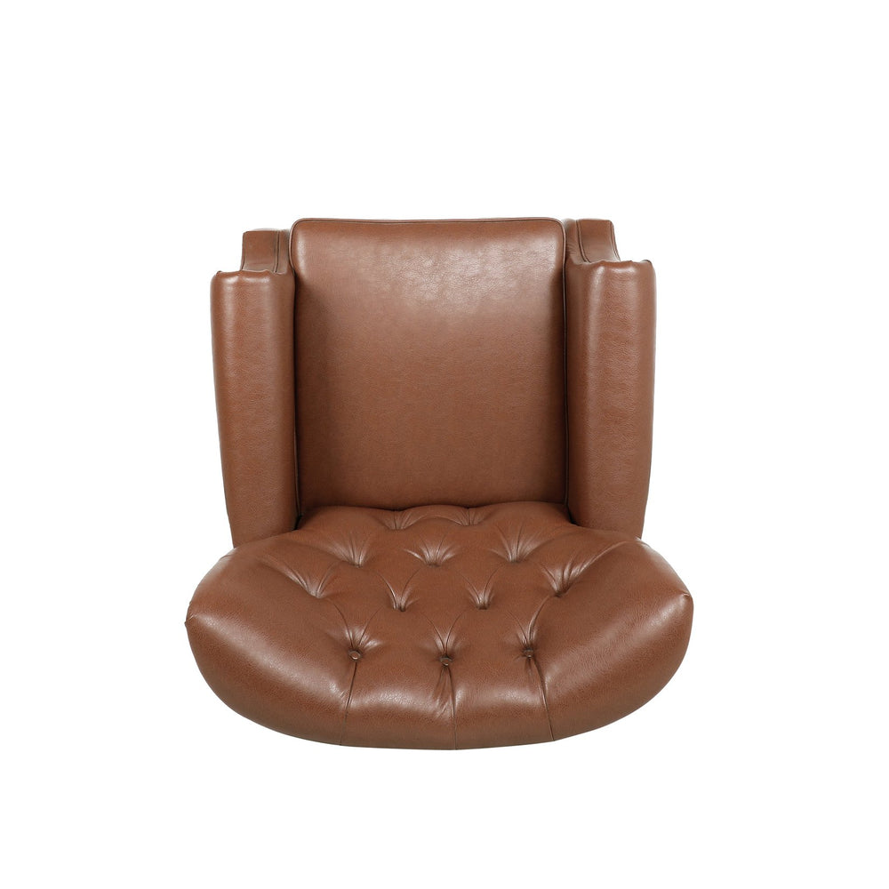 English Elm Christopher Knight Home® - Button Button Tufted Heavy Duty Manual Push-Back Recliner Chair with Nailhead Accents and Comfort Backrest Light Brown 71976.00PUCOGN