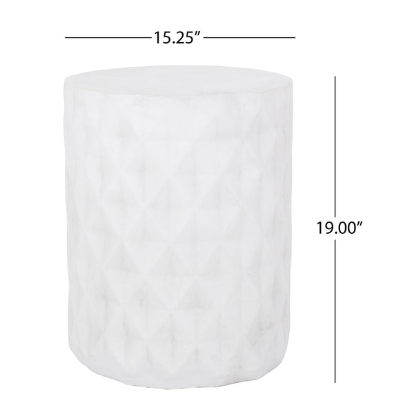 English Elm Outdoor Sculptural Concrete Side Table with Diamond Relief Pattern for Patio or Balcony 73431.00