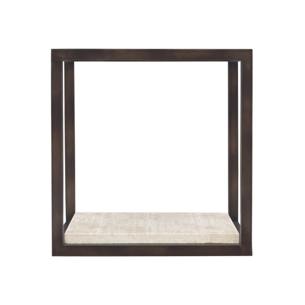 Bernhardt Bernhardt Modern Kinsley End Table With Bronze Glass Top, White Travertine Shelf & Casters For Luxe Style 533121