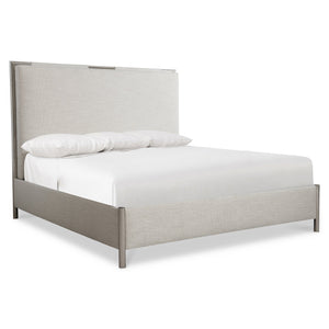 Bernhardt Bernhardt Modulum King Bed — Upholstered Sculptural Headboard, Polished Stainless Frame, Glam Transitional K1824