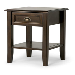 English Elm Burlington Handcrafted Mahogany Brown End Table with Drawer & Open Shelf, Distressed Faux Leather Top B136P159505