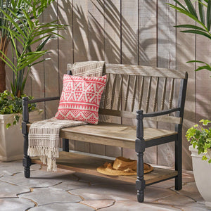 English Elm Imperial Solid Acacia Wood Farmhouse Bench with Lower Shelf for Entryway 62539.00SGRYBLK