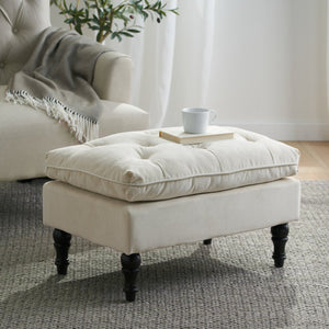 English Elm Lofton Button Tufted Round Ottoman with Turned Birch Legs for Living Room Seating 53081.00