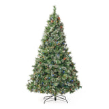 Christopher Knight Home® - Noble House - 7-foot Cashmere Pine and Mixed Needles Pre-Lit Multicolor LED Artificial Christmas Tree with Snowy Branches and Pinecones