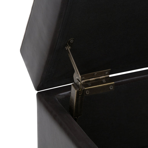 English Elm Oregon Storage Ottoman Bench with Tray — Midnight Vegan Faux Leather, Tufted Seating, Lift-Top Storage Dark Brown B136P158184