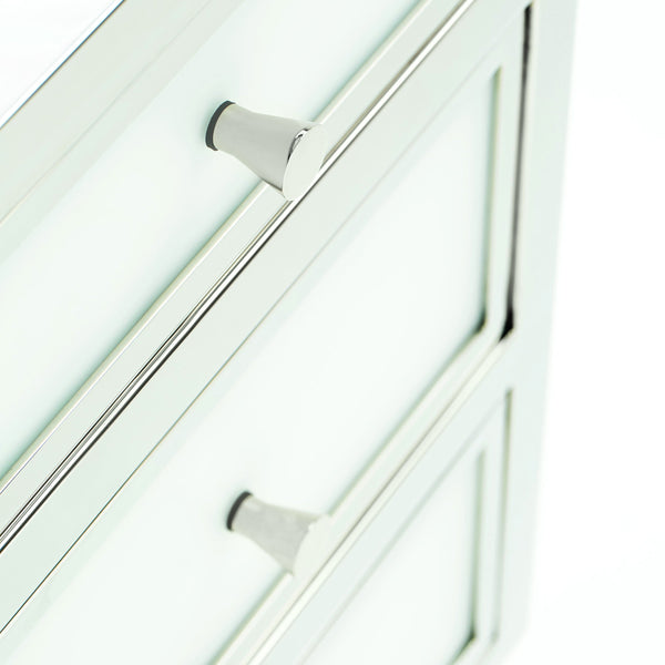 Bernhardt Bernhardt Blanca Nightstand With Polished Stainless Frame, Snow Glass Insets, 3 Drawers, 26" Width 372214