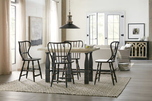 Hooker Furniture Ciao Ciao Bella Friendship Table — Flaky White Top, Black Base, Expandable 60–84", Adjustable Height 5805-75206-80