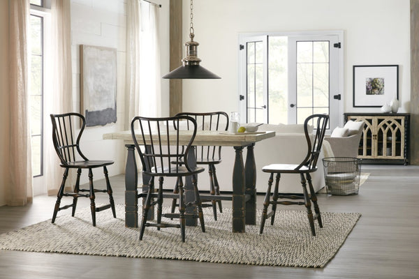 Hooker Furniture Ciao Ciao Bella Friendship Table — Flaky White Top, Black Base, Expandable 60–84", Adjustable Height 5805-75206-80
