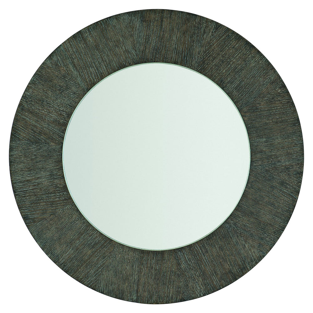 Bernhardt Bernhardt Linea Round Mirror With Wire-Brushed Oak Cerused Charcoal Frame, 44" Rustic-Modern Elegance 384333B
