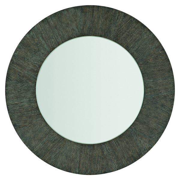Bernhardt Bernhardt Linea Round Mirror With Wire-Brushed Oak Cerused Charcoal Frame, 44" Rustic-Modern Elegance 384333B