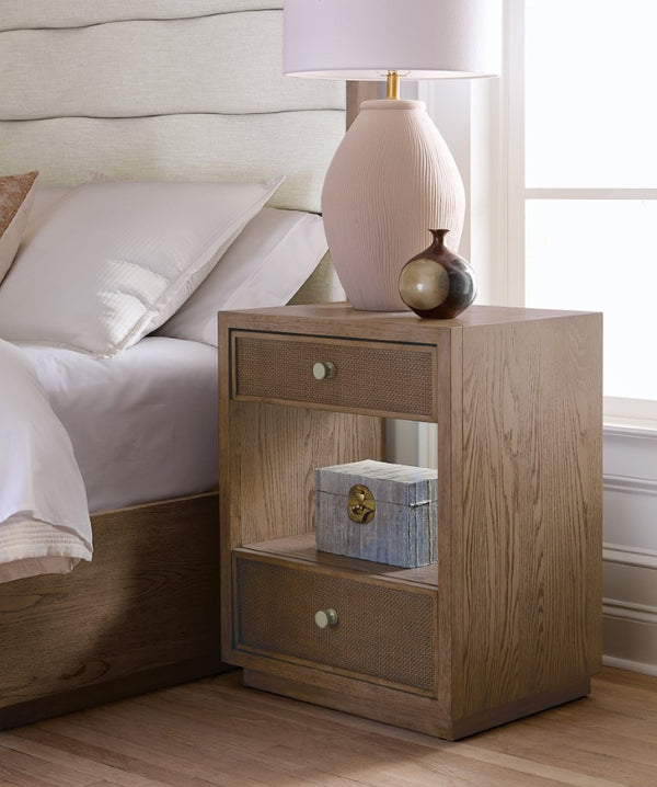 Hooker Furniture Sonnet Wren Finish Two-Drawer Nightstand With Cane Fronts, Felt-Lined Drawer & Cord Management 6072-90116-85