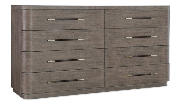 Hooker Furniture Modern Mood Dresser With 8 Self-Closing Drawers, Felt-Lined Tops, Cedar Bottoms, Leather Pulls Elegance Medium Brown 6850-90002-89