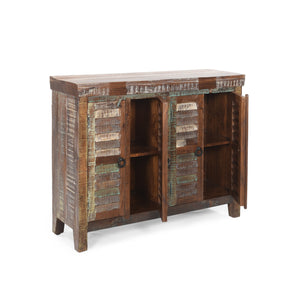 English Elm Christopher Knight Home® - Wd. Recycled Cabinet - Handcrafted Mango Wood Slatted Boho Storage Cabinet with Distressed Finish, Crescent Handles 66629.00