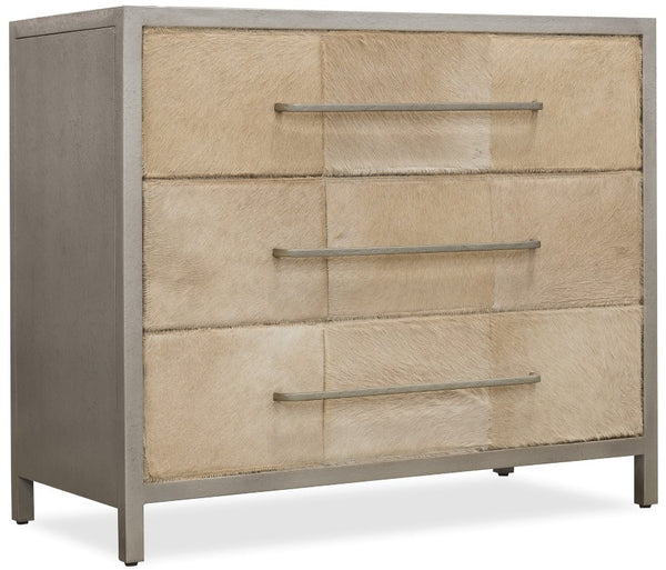 Hooker Furniture Melange Hair-On-Hide Chest With Silver Metal Frame, 3 Soft-Close Drawers, Luxe Textured Accent 628-85004-92