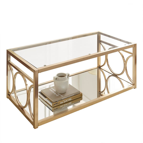 English Elm Steve Silver - Olympia Coffee Table - Striking Gold Chrome Centerpiece With Glass Top For Modern Living Spaces B081P157733-GIGA
