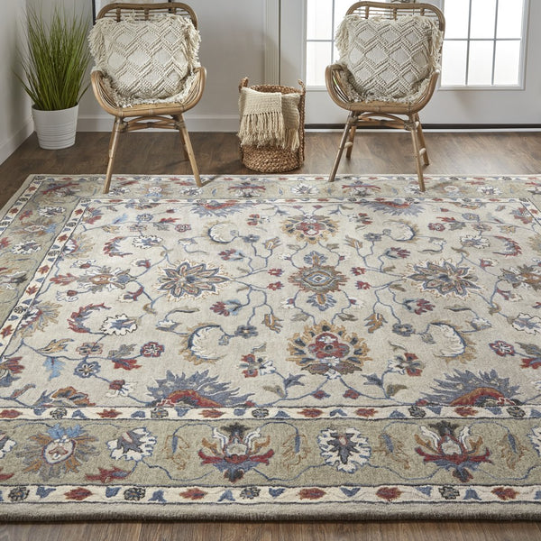 Feizy Rugs Rylan Hand-tufted Wool Rug - Elegant Floral Design With Cool Hues For A Transitional Home Aesthetic Ivory,Taupe,Blue Wool Ryl8642fmlt000h00