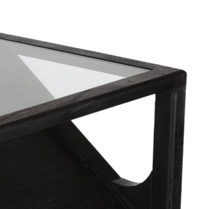 Porter Designs Porter Canberra Console Table - Solid Black Mango Wood With Glass Top, Stylish Modern Design Black Wood 05-108-10-9487