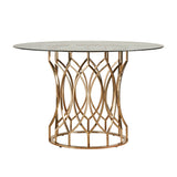 Homelegance By Top-Line Pierce Champagne Base Glass Top Round Dining Table Champagne Gold Metal