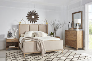 A.R.T. Furniture Passage California King Upholstered Bed In Natural Oak - Luxurious Velvet, Transitional Style Design Beige, Brown Ash Solids,Knotty Oak Veneers,Foam,Fabric,Metal 287147-2302