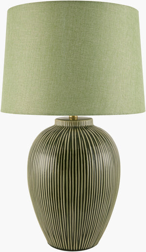 Surya Opio 29" Accent Table Lamp – Hand-painted Ceramic, Elegant Arts & Crafts Design For Your Space Body, Green,Shade (Outside), Green,Shade (Inside), White,Finial, Metallic ,Gold,Harp, Metallic ,Gold,Cord, Translucent Ceramic,Iron,Linen,Polyester,Iron Opi-001