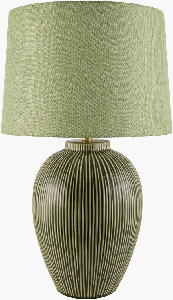 Surya Opio 29" Accent Table Lamp – Hand-painted Ceramic, Elegant Arts & Crafts Design For Your Space Body, Green,Shade (Outside), Green,Shade (Inside), White,Finial, Metallic ,Gold,Harp, Metallic ,Gold,Cord, Translucent Ceramic,Iron,Linen,Polyester,Iron Opi-001