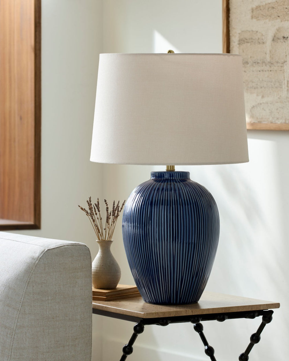 Surya Opio Handcrafted Ceramic Table Lamp with Linen Shade for Bedroom or Console OPI-003