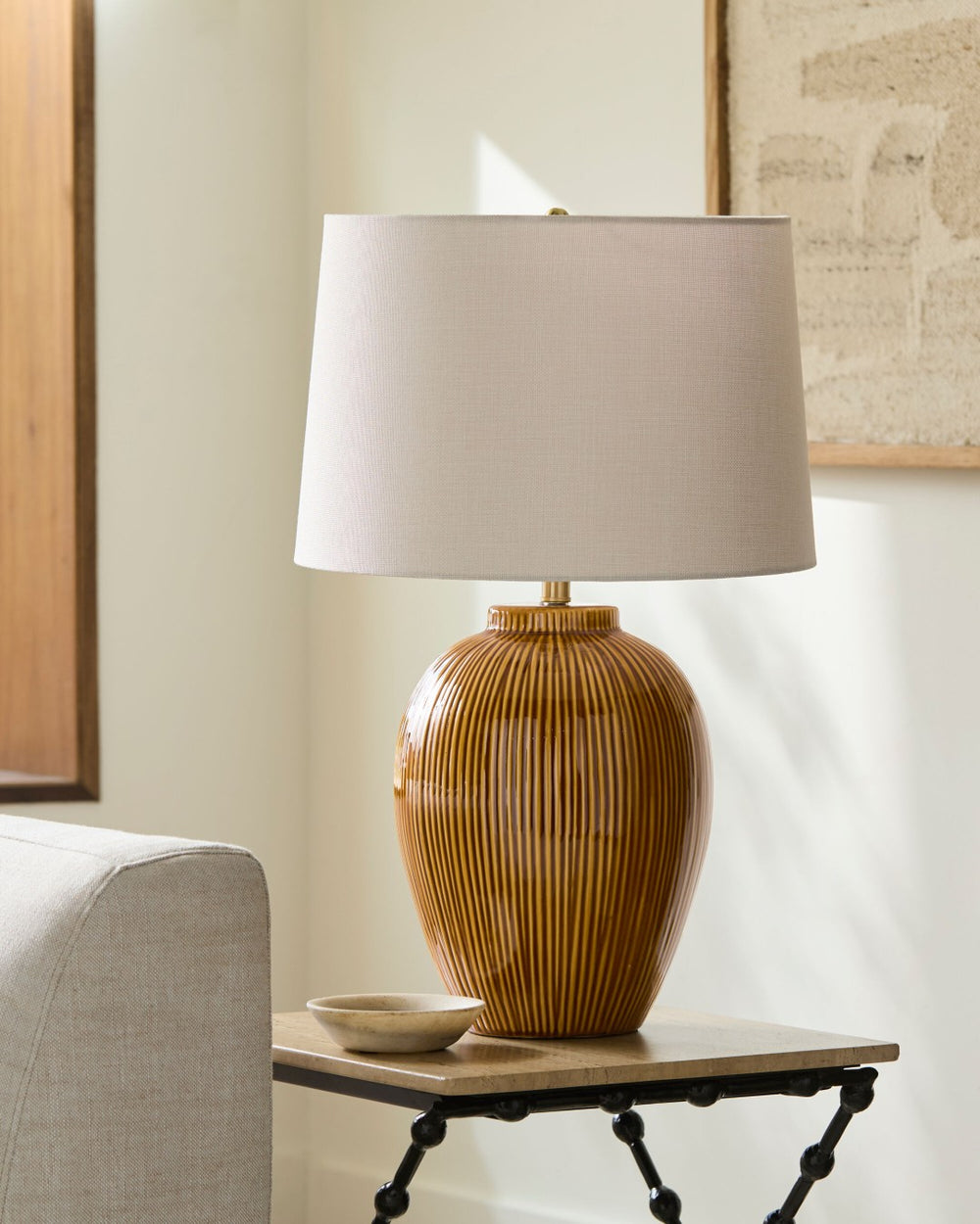 Surya Opio Hand-painted Ceramic Table Lamp with Linen Shade Arts and Crafts Inspired OPI-004