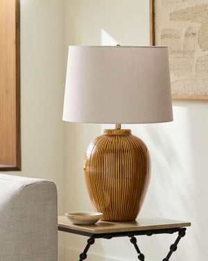 Surya Opio Hand-painted Ceramic Table Lamp with Linen Shade Arts and Crafts Inspired OPI-004