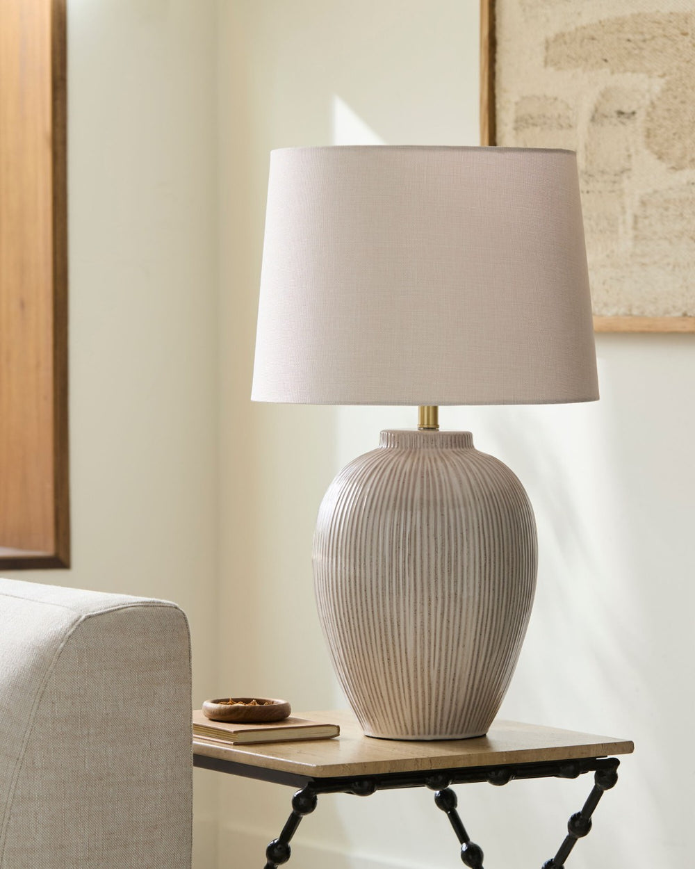 Surya Opio Hand-painted Ceramic Table Lamp with Linen Shade and Iron Base for Living Rooms OPI-005
