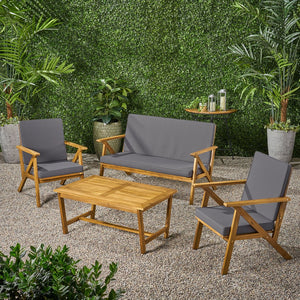 English Elm Panama Acacia Wood 4 Piece Outdoor Chat Set with Weather Resistant Cushions 59411.00