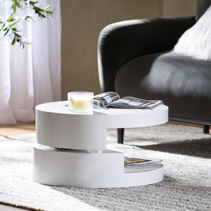 English Elm Christopher Knight Home® - MODERNESQUE Rotating Coffee Table - 2-Level Swivel Mod Design, High Gloss White, Compact 23.6" x 13" 55055.00