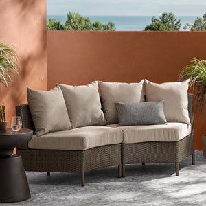 English Elm Christopher Knight Home® - PT LIMON SINGLE SOFA Curved Armless Outdoor/Indoor Faux Rattan Chairs with Water-Resistant Cushions and Heavy-Duty Iron Frame Brown 54786.00BRN