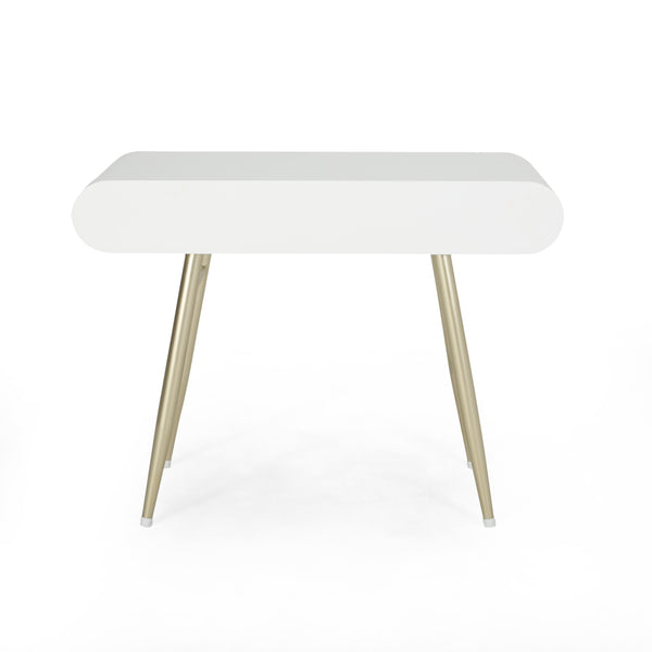 English Elm Christopher Knight Home® - ACCENT White Glam Vanity Table with Gold Legs, 2 Drawers, Faux Wood Top, Modern Chic 39.5"W PMID 64633.00