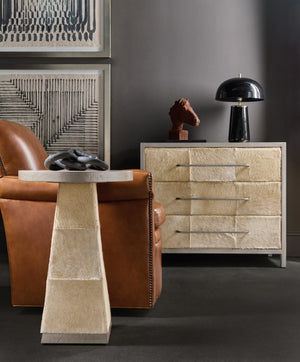 Hooker Furniture Melange Hair-On-Hide Chest With Silver Metal Frame, 3 Soft-Close Drawers, Luxe Textured Accent 628-85004-92