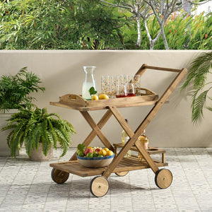 English Elm Christopher Knight Home® - RIVIERA Acacia Wood Bar Cart with Wheels – Natural Stain, Mobile Entertaining Station & Storage Organizer 56134.00