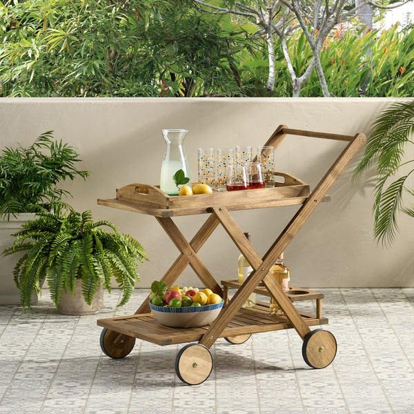 English Elm Christopher Knight Home® - RIVIERA Acacia Wood Bar Cart with Wheels – Natural Stain, Mobile Entertaining Station & Storage Organizer 56134.00
