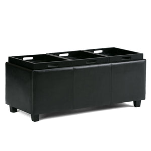 English Elm Avalon Storage Ottoman In Midnight Black – Stylish Vegan Leather Seating With Hidden Storage & Trays B136P158109