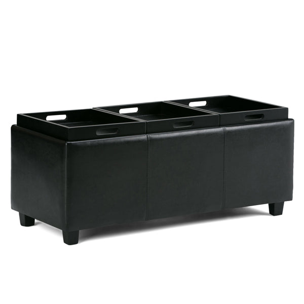 English Elm Avalon Storage Ottoman In Midnight Black – Stylish Vegan Leather Seating With Hidden Storage & Trays B136P158109