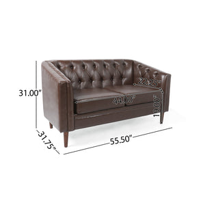 English Elm Christopher Knight Home® - LOVESEAT Diamond-Tufted PU Upholstery with Button Stitching, Tapered Birch Legs, Contemporary Chic Dark Brown 72248.00DBRN