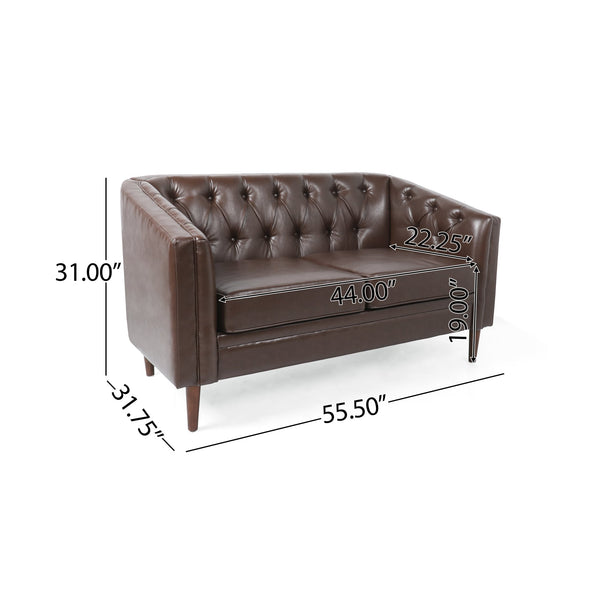 English Elm Christopher Knight Home® - LOVESEAT Diamond-Tufted PU Upholstery with Button Stitching, Tapered Birch Legs, Contemporary Chic Dark Brown 72248.00DBRN