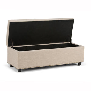 English Elm Hamilton Storage Ottoman - Stylish Natural Linen Upholstered Bench With Hidden Storage & Comfort B136P159919