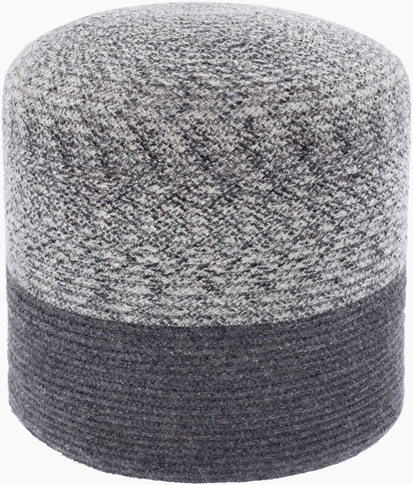 Surya Poppy Hand-woven 16" Outdoor Pouf - Stylish Recycled Pet Yarn, Durable & Easy To Clean For Patios Gray Recycled Pet Yarn,Polybeads Oppf003-161616