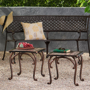 English Elm Laughlin Cast Aluminum Outdoor End Tables Antique Copper Patina Old World Patio Set 54043.00