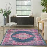 Nourison Passion PSN03 Machine Made Power-loomed Ornamental Border Indoor Only Bohemian Vintage Rug Blue, Blue 100% Polypropylene 99446397041