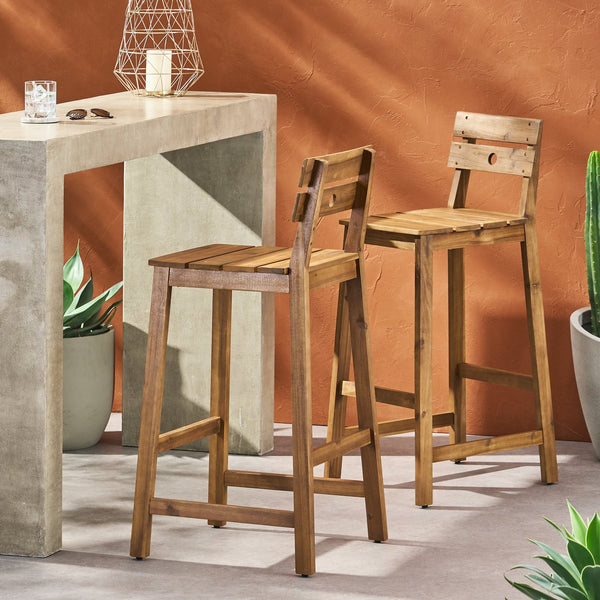 English Elm Christopher Knight Home® - ASHLYN Acacia Barstools Set of 2 - Rustic Teak Finish Outdoor/Indoor Stools with Backs, 400 lb Capacity 71890.00