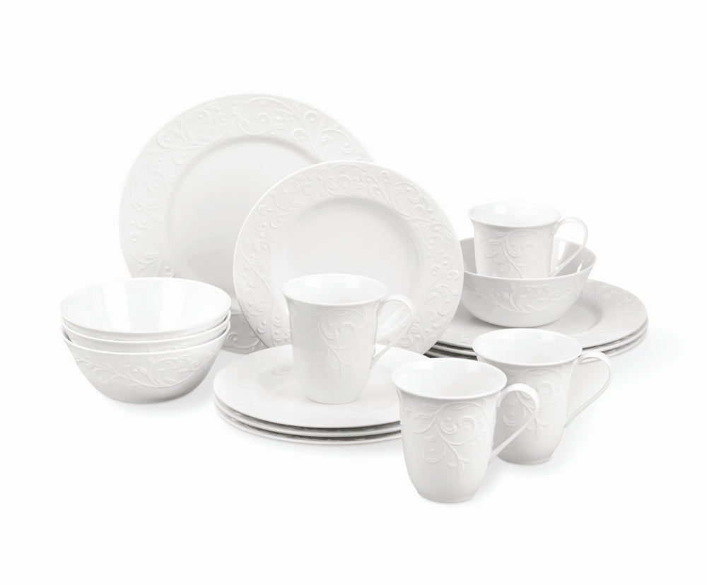 Lenox Opal Innocence Carved 16-Piece Dinnerware Set White, WHITE PORCELAIN 851746