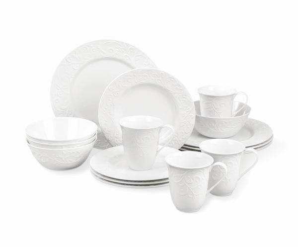 Lenox Opal Innocence Carved 16-Piece Dinnerware Set White, WHITE PORCELAIN 851746