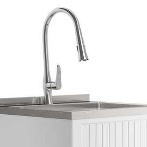 English Elm Beckham - 24" Laundry Cabinet With Durable Stainless Steel Sink & Functional Faucet - White Finish B136P158789