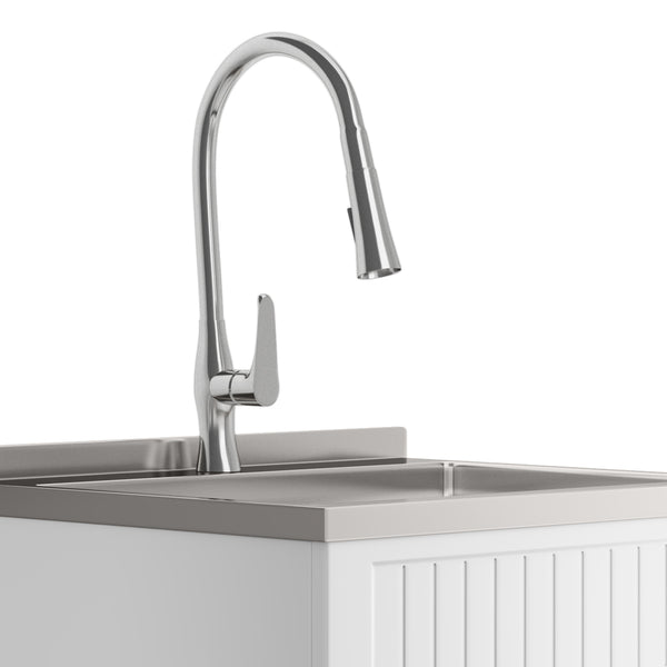 English Elm Beckham - 24" Laundry Cabinet With Durable Stainless Steel Sink & Functional Faucet - White Finish B136P158789